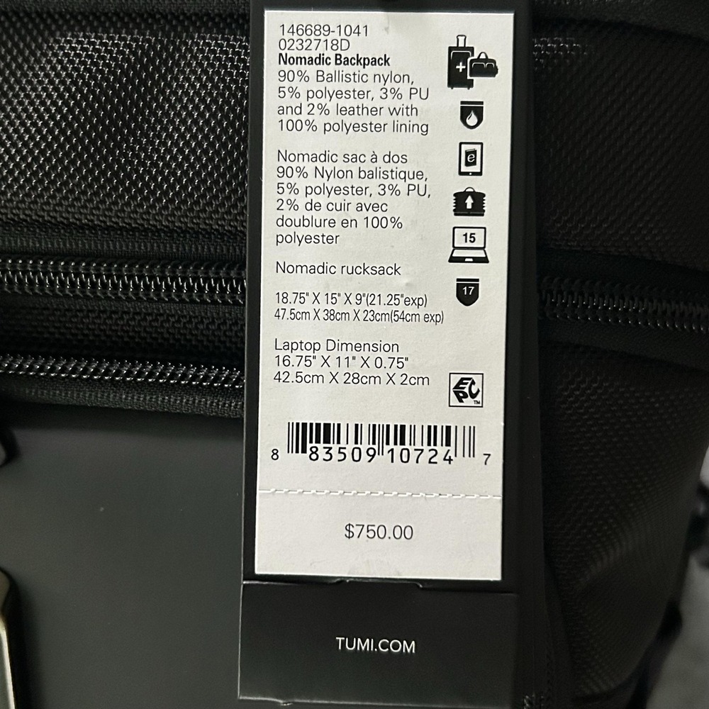 TUMI Alpha Bravo Nomadic Backpack Black 19" Nylon Laptop Travel Men Carry On - Picture 5 of 10